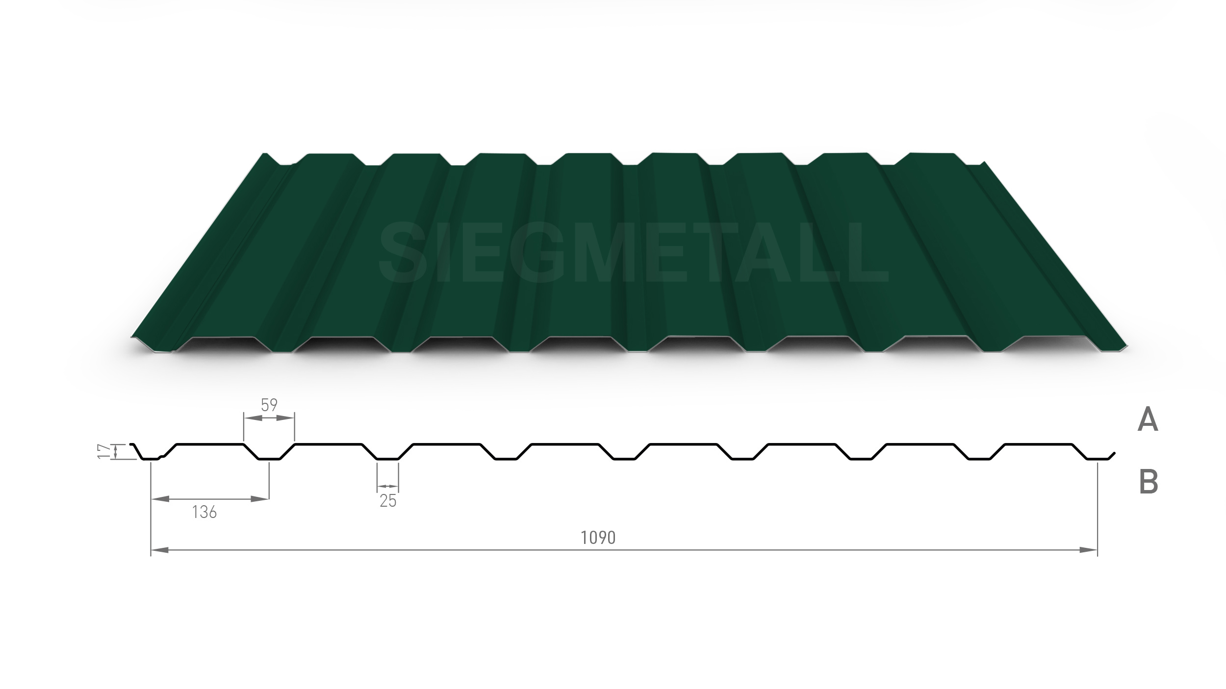 Siegmetall Trapezblech S17-136 RAL 6005 positiv