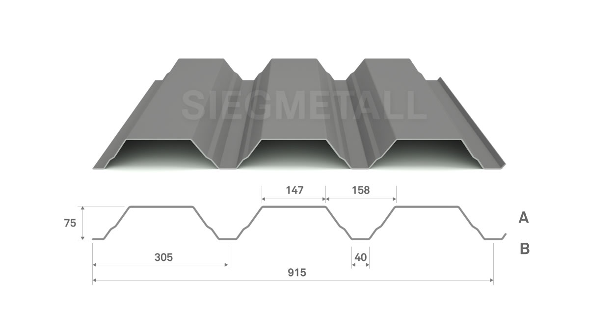 Siegmetall Trapezblech S75-305 RAL 9006 positiv
