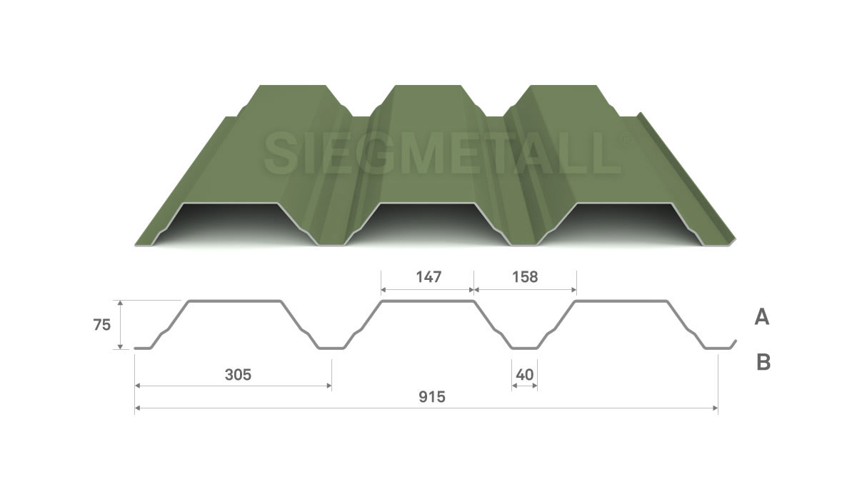 Siegmetall Trapezblech S75-305 RAL 6011 positiv