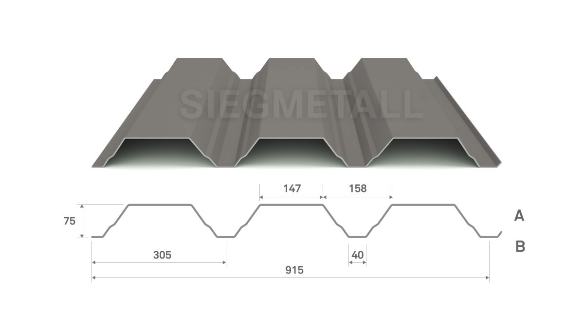 Siegmetall Trapezblech S75-305 RAL 9007 positiv